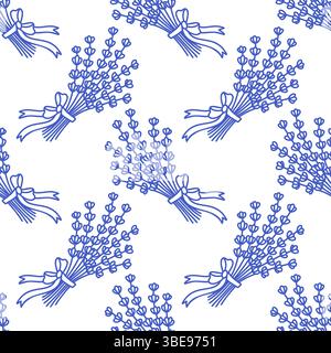 La Dolce vita kritzelt nahtloses Lavendelstrauß. Blau auf weißem Vektor Illustration von handgezeichneten Postern im italienischen Stil. Einrichtung mit Wandbildern Stock Vektor