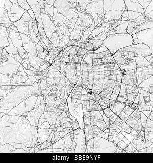 Minimalistische Stadtkarte Lyon mit Labels und Stadtvierteln mit vielen Details für Stadtstraßen, Wege und Flecken. Nordisches Design im hellen Kartenstil mit Stockfoto
