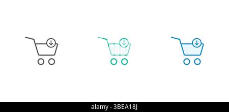 Symbol für den Warenkorb. Symbol des Rollwagens. Symbolsatz für den Einkaufswagen. Beschreibung des Warenkorbs. Lineares Rollwagensymbol. Vektorillustration des Rohteils Stock Vektor