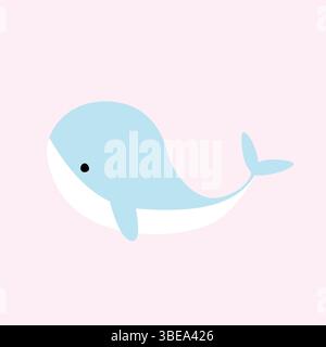 Eine einfache und bezaubernde Illustration eines Blauwals auf einem pastellrosa Hintergrund, ideal für Designs, Dekorationen und digitale Kunstwerke für Kinder. Stock Vektor