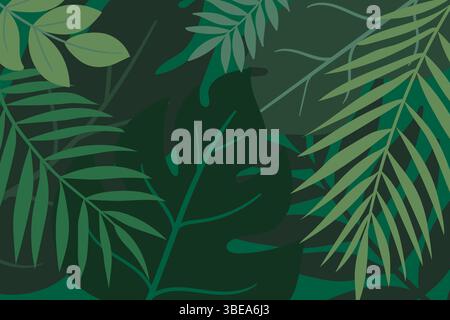 Tropische Blätter abstrakter Hintergrund mit vielen überlappenden Blättern, Monstera-, Palmen- und Bananenblättern. Tropischer Dschungel-Hintergrund Stock Vektor