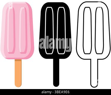 Eis Lolly oder Eis in Farbe, Silhouette und Umrissvarianten Stock Vektor
