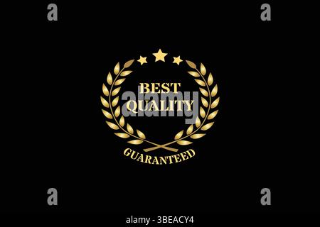 Symbol Für Garantiert Beste Qualität - Goldenes Emblem, Stern, Lorbeer, Award-Symbol, Label, Abzeichen, Logo, Dichtung, Stempel, Schild Stock Vektor
