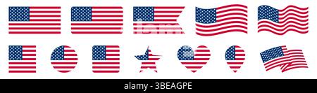 USA Flaggensatz, amerikanische Flaggenvektorsymbole, US-Flagge Stock Vektor