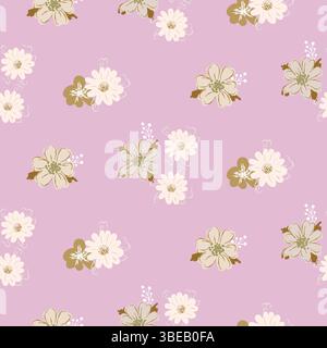 Hintergrund mit Blumenmuster und Wiesenblumen. Salbei-grüner Hintergrund und cremefarbene Gänseblümchen. Stock Vektor