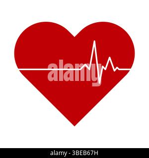 Herzschlagsymbol mit Impulslinie. Diese Grafik zeigt ein rotes Herz mit einer weißen Herzschlaglinie, die Leben, Gesundheit und Wellness symbolisiert. Stock Vektor