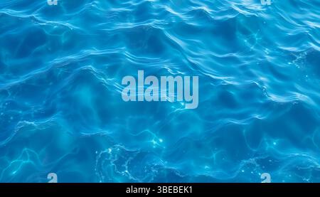 Tiefblauer Hintergrund mit Meeresstruktur. Hintergrund der Wasseroberfläche. Blaue Meeresoberfläche. Aqua-Wasseroberfläche. Blauer Hintergrund mit Wasserstruktur im Ozean. Sur Stockfoto