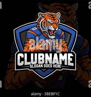 American Football-Logo-Vektor isoliert. Vektorvorlage für Fußball-Logo. American Football mit Tiger Maskottchen Logo, Emblem und Designelement Stock Vektor