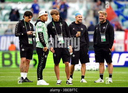 Echte Betis-Spieler vor dem Endspiel der UEFA Conference League in der Tarczynski Arena Wroclaw, Polen. Bilddatum: Mittwoch, 28. Mai 2025. Stockfoto