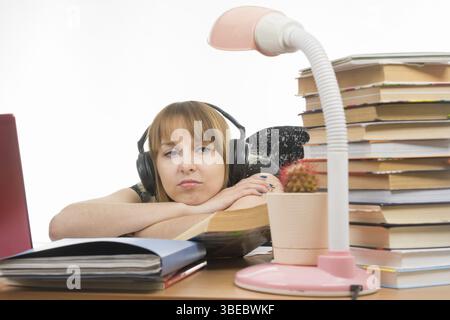 Student müde traurig Blick auf einem Kaktus Stockfoto