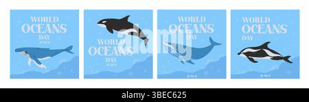 Weltmeertag-Poster Set Stock Vektor