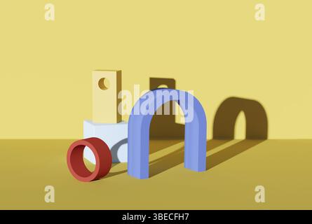 Podestbühne für Produkte. 3d-Rendering von geometrischen Formen in lebendigen Farben. Stockfoto