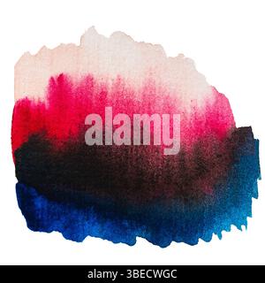 Lebendige abstrakte Aquarelle: Rote, rosa, blaue und schwarze Pinselstriche Stockfoto
