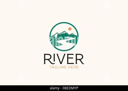 River oder Creek Mountain Logo Abzeichen abstrakte Illustration Konzept für Abenteuer Natural Outdoor Business Stock Vektor