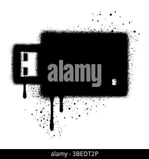 Flashdisk im urbanen Graffiti-Stil mit schwarzer Sprühfarbe. Vektorabbildung. Stock Vektor