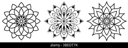 Mandala Designs – Symmetrische geometrische Kunst Illustration, Bündel von Mandalen Stock Vektor