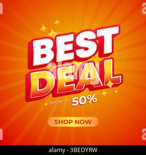 Werbebanner mit Rabatten von bis zu 50 Prozent auf leuchtendem orangefarbenem Hintergrund Stock Vektor