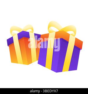 Zwei farbenfrohe Geschenkboxen mit gelben Bändern Vetor Illustration. Stock Vektor