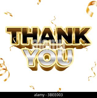 Goldener Dankeschön mit fallendem Konfetti zur Feier eines besonderen Ereignisses oder einer besonderen Leistung Stock Vektor