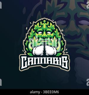 Cannabis Maskottchen-Logo mit modernem Illustrationskonzept für Abzeichen, Emblem und T-Shirt-Druck. Wütende Cannabis-Illustration. Stock Vektor