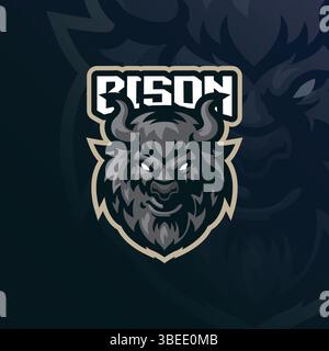 Bison Mascot-Logo mit modernem Illustrationskonzept für Abzeichen, Emblem und T-Shirt-Druck. Illustration des Bisonkopfes. Stock Vektor