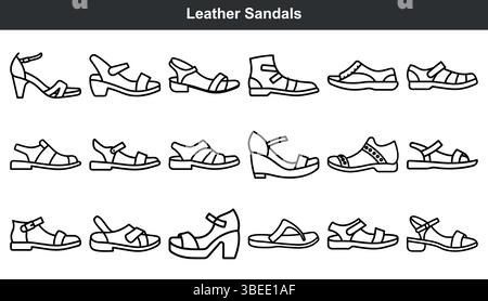 Stilvolle Ledersandalen Kollektion Sommer Mode Schuhe Stock Vektor