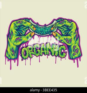 Zombie Hände Rolling Marihuana Joint über Organic Text Vektor Illustrationen für Ihre Arbeit Logo, Merchandise T-Shirt, Aufkleber und Label Designs, Post Stock Vektor