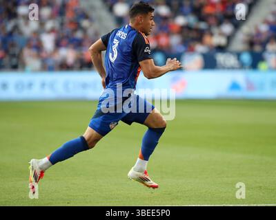 Cincinnati, Ohio, USA. Mai 2025. FC Cincinnati Gilberto Flores während eines MLS-Fußballspiels zwischen dem FC Cincinnati und dem FC Dallas im TQL Stadium in Cincinnati, Ohio. Kevin Schultz/CSM/Alamy Live News Stockfoto