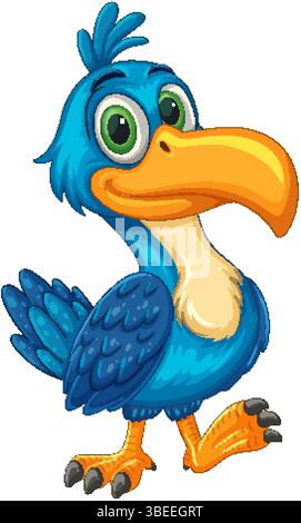 Lebendige Vektor-Illustration eines Zeichentrickhornschnabels mit großen Augen und hellen Farben, die verspieltes und skurriles Design zeigen Stock Vektor