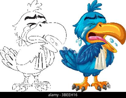 Lebendige Nashornvogel-Illustration im Vektor-Stil, die ausdrucksstarke Emotionen mit kräftigen Farben und detaillierter Linienführung zeigt Stock Vektor