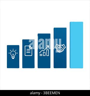 Infografik zum Geschäftserfolg mit Symbolen und abschließendem Häkchen, minimales blaues Thema Stock Vektor