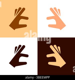 Legen Sie Symbole mit Handgesten in verschiedenfarbiger Haut fest. Stock Vektor