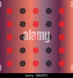 Abstraktes Blumenmuster in Rot und Schwarz mit geometrischen Rastern vor einem verlaufenen Hintergrund Stock Vektor