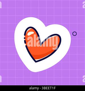 Ein rotes Kawaii-Herz auf lila Hintergrund. Niedlicher Aufkleber für einen Tagesplaner. Stock Vektor