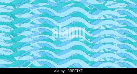 Abstrakter Sommer erfrischender Hintergrund der Vektorillustration mit Ozean welliges blaues Wassermuster mit Türkis und Aqua Wellen. Im Sommer, im Wasser Stock Vektor