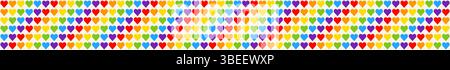 Regenbogenherzmosaik, diagonaler Rand, nahtloses Vektormuster mit bunten Herzen in einer Regenbogenpalette. Perfekt für Hintergründe, Textilien und festi Stock Vektor