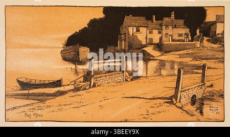 PIN Mill, Suffolk, 1898, Zeichnung von River Orwell, von der britischen Zeitschrift und Buchillustrator Patten Wilson vom Studio Magazine 1901 Stockfoto