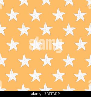 Nahtloses Stoffmuster mit Meeresschalen und gelbem Hintergrund Stock Vektor