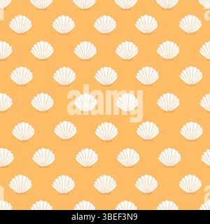 Nahtloses Stoffmuster mit Meeresschalen und gelbem Hintergrund II Stock Vektor