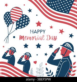 Happy Memorial Day Vektor Illustration – Patriotische Amerikanische Flagge, Soldatentribute, Flaches Modernes Design Stock Vektor