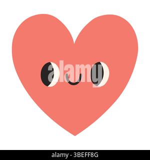 Vektor-Illustration eines roten Herzens mit einem niedlichen lächelnden Gesicht und großen Augen. Es hat einen verspielten und süßen Look, ideal zum Valentinstag oder zum Thema Liebe Stock Vektor