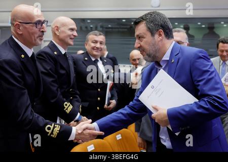 Roma, Italien. Mai 2025. IL Ministro delle infrastrutture e dei trasporti Matteo Salvini partecipa al rapporto annuale della Guardia Costiera per il 2024 Roma -Italia - Giovedì 29 Maggio 2025 - Politica - (Foto von Cecilia Fabiano/LaPresse) der Minister für Verkehr und Strukturen Matteo Salvini nimmt am Jahresbericht der Küstenwache Rom-Italien Teil - Donnerstag, 29. Mai 2025 - Politik - (Foto von Cecilia Live/Laabiano Presse) Stockfoto