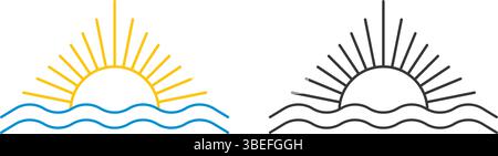 Sun and Water Logo, Vektorelement. Sonne in Dreiecksform, Symbolfarbe und Schwarz Stock Vektor
