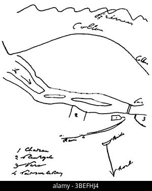Eine weitere Skizze aus Stendhals *Voyage dans le Midi de la France*, speziell von Pau, befindet sich auf Seite 174 der Ausgabe von 1838. Dieser Plan gibt weitere Einblicke in Stendhals Beobachtungen der französischen Landschaft. Stockfoto