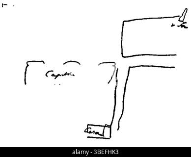 Dies ist eine Skizzenkarte von Toulouse aus Stendhals Reisebuch von 1838, *Voyage dans le midi de la France*. Die Karte erscheint auf Seite 71 und spiegelt Stendhals Beobachtungen der Stadt während seiner Reisen wider. Stockfoto