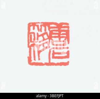 Ein vereinfachtes chinesisches Siegel zur Kennzeichnung von Dokumenten oder Besitztümern, mit eingravierten chinesischen Schriftzeichen und als Symbol für Eigentum oder Autorität. Stockfoto