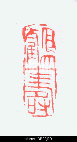 Dies ist eine Darstellung eines traditionellen chinesischen Siegels, hergestellt in vereinfachtem Chinesisch. Siegel sind ein wesentlicher Bestandteil der chinesischen Kultur und werden für persönliche Identifikation, Kunst und offizielle Dokumente verwendet. Stockfoto