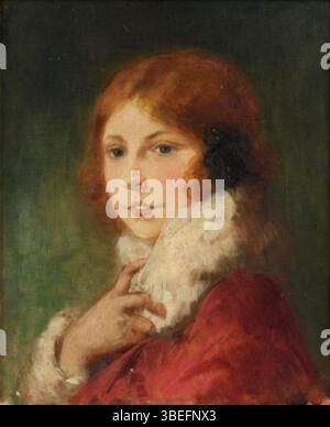 Dieses Porträt von Laura Leroux-Revault, das zwischen den 1890er und 1900er Jahren entstand, zeigt eine junge rothaarige Frau. Das Gemälde konzentriert sich auf das lebendige Haar und die zarten Gesichtszüge des Motivs und veranschaulicht Leroux’ Stil, indem er Jugendliche Schönheit und naturalistische Details einfängt. Stockfoto