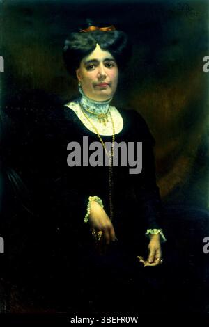 Dieses Porträt von Louis Delfau aus dem Jahr 1910 mit dem Titel „PortretdeFemme“ fängt eine Frau auf zarte und ausdrucksstarke Weise ein. Delfau, ein französischer Künstler, war bekannt für seine detailreiche und emotionale Darstellung von Figuren, die sich oft auf die menschliche Form konzentrierten. Stockfoto