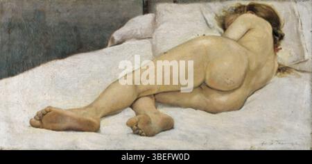 Dolce riposo (1882–1885) ist ein Gemälde von Adolfo Tommasi (1851–1933), das eine ruhige ländliche Szene mit einer ruhenden Figur darstellt, die die ruhige Schönheit der italienischen Landschaft einfängt. Stockfoto